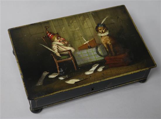 Punch and Judy decorated tin cash box